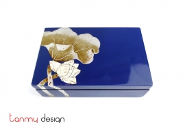 Small rectangular dark blue lacquer box hand-painted with lotus 11*17*H5cm